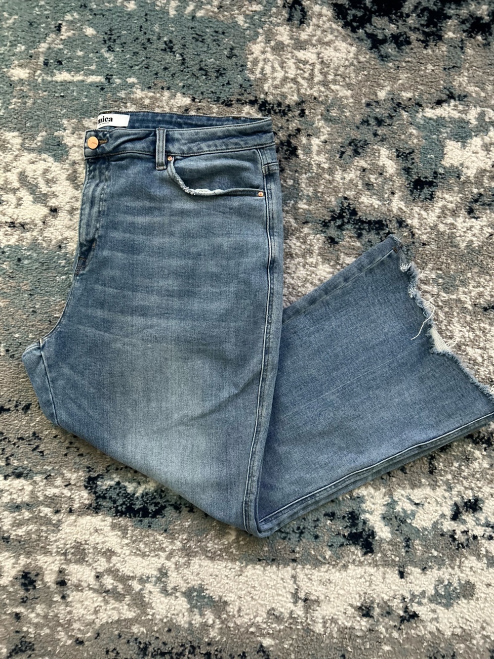 Mica Los Angeles Light Blue Raw Hem Crop Denim Jeans